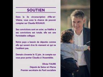 Olivier Faure, Député de Seine-et-Marne, Premier secrétaire du Parti socialiste, apporte son soutien à ma candidature. Un grand merci, cher Olivier !

Sa...